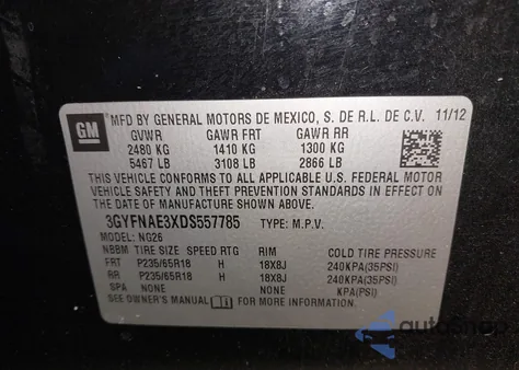 2013 Cadillac Srx Standard из США, поврежденный, VIN 3GYFNAE3XDS557785